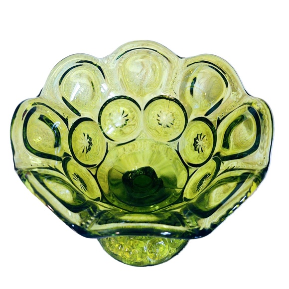 Vintage L. E. Smith Green Glass Footed Compote/Candy/Nut Dish Moon & Stars/MCM - Picture 5 of 16